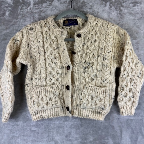 Tivoli Other - Tivoli Aran Cardigan Kids 3/4 Cream‎ Wool Cable Knit Sweater (1435)